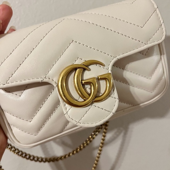 SOLD - GUCCI MARMONT LEATHER SUPER MINI BAG authentic gently worn cream bag - Picture 5 of 9